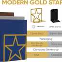 GEOMOD Gold Star Metal Bookends Heavy Duty for Desk & Shelves, Non-Slip Metal Bookends for Bookshelf End Holders, Modern Decorative Book Ends Gold, Book Holder for Office, Study & Home Library 2 Pairs