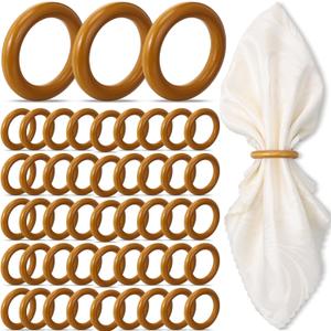 Thenshop 50 Pcs Decorative Wooden Napkin Rings Bulk Exquisite Round Dining Table Napkin Holder Buckles for Elegant Dining Valentine's Day Wedding Harvest Holiday Parties Home Gifting Mini Hanging Ring