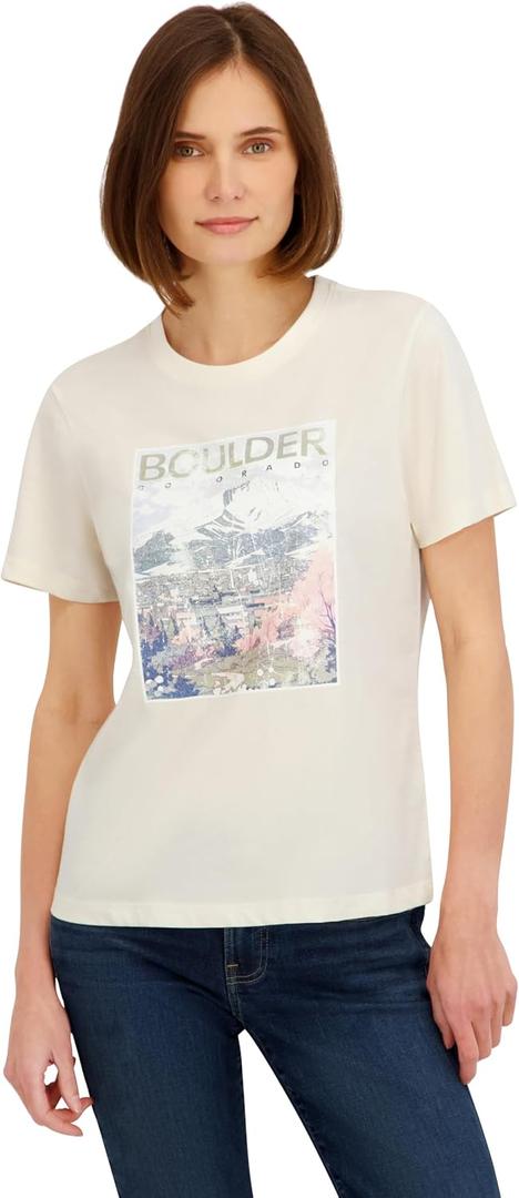 Spyder Women's Boulder Colorado Graphic Short Sleeve Tee T-Shirt (Beige, M)