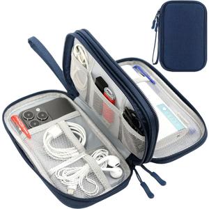 Electronic Bag Travel Cable Accessories Bag Waterproof Double Layer Electronics Organizer Portable Storage Case for Cable, USB, Cord, Charger, Phone, Power Bank, Earphone (Navy Blue, Large)