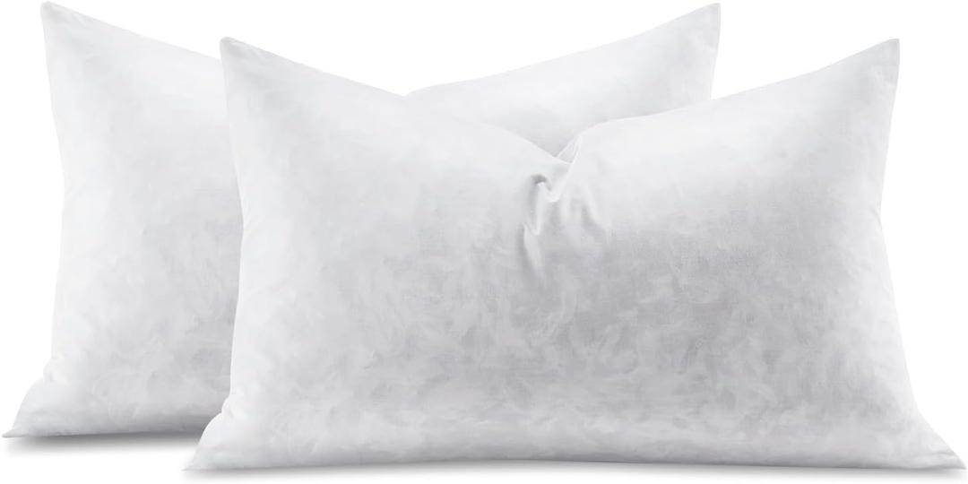 Feather Throw Pillow Inserts Set of 2, Soft Fluffy Rectangle 12 x 20 Inches Decorative Pillow Insert, Feather and Down Filled Euro Pillows for Bed, Couch and Cushion