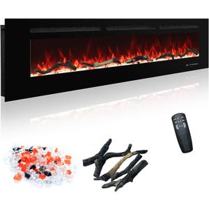 Electric Fireplace 60 In, Wall Mounted & Recessed Electric Fireplace Inserts, Remote & Touch Screen Control, 169 Flame Color Combinations, Timer & Thermostat Fireplace Heater, 1500W, Black