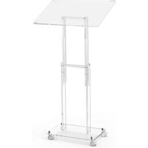 Clear Acrylic Podium Stand with Lockable Wheels, Height & Angle Adjustable, Portable Rolling Lecterns & Pulpits for Church, Classroom, Wedding, Speech(23.6" L X 15.7" W Transparent)