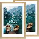 Hongkee 24x36 Poster Frame Set of 2, Natural Oak Wood Style - Display 20x30 Picture with Mat or 24 x 36 Poster without Mat, Wall Mounting Horizontal and Vertical
