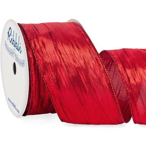 Ribbli Christmas Tree Ribbon-Red Crinkled Wired with Metallic Red Edge, Christmas Ribbon for Garland,Wreaths,Topper Bow,Swags,Tree Decoration 2-1/2 Inch x 10 Yard