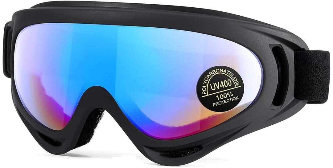 MAMBAOUT Snow Ski Goggles, Snowboard Goggles for Men, Women, Youth, Kids, Boys or Girls (06.black Frame With Multicolor Lens)