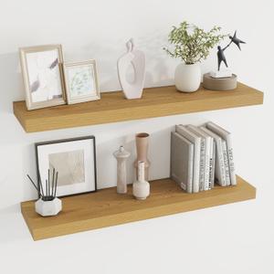 Dreamland 36 inch Floating Shelves Wall Shelves for Office with Invisible Brackets, 8 inch Deep Shelves for Bathroom, Living Room, Kitchen, Office, 36x7.9 inch deep Set of 2, Oak