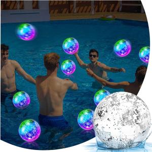 Meooeck 16 Pcs Light up Beach Balls Glow in The Dark LED Inflatable Beach Balls 9 Inch Sparkly Confetti Glitters Pool Disco Bulk Outdoor Summer Swimming Party Favors Wedding Decorations(Silver)