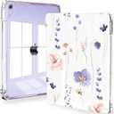 Feams Slim Case for iPad Air 11inch M3 2025 / M2 2024, iPad Air 5th Generation 2022 / iPad Air 4th Generation 2020 10.9 Inch Case Clear Back with Pencil Holder & Auto Sleep, Purple Flowers