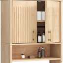 HOOBRO Narrow Bathroom Wall Cabinet with Towel Rack, Space Saving Medicine Cabinet for Small Spaces, Farmhouse Fluted Wall Storage Cabinet with Adjustable Shelf, Natural
