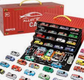 Toy Cars Mini Cars Bulk for Kids, Pull Back Cars Set Alloy Racing Car Toys with Garage & Runway, Goodie Bag Stuffers Party Favors for Age 3 4 5 6 7 8+ Years Old Boys Girls(48pcs Red)