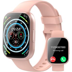 Smart Watch for Men Women(Answer/Make Calls), 1.95" HD Touch Screen Fitness Watch with Sleep Heart Rate Monitor, 110+ Sports Modes, IP68 Waterproof Activity Trackers Compatible with Android iOS, Pink