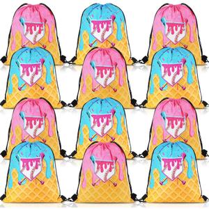Sadnyy 12 Pcs Ice Cream Drip Baseball Drawstring Bag Sport Party Favors Goodie Bags Ice Cream Drip Baseball Party Decorations Candy Treat Gifts Bag for Sport Teams Birthday Valentines