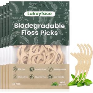 200 Count Biodegradable Dental Floss Picks, Eco Friendly Plant-Based Tooth Flossers for adults, Tear-Resistant Floss Sticks with Wide Handles, Vegan & BPA Free Dental Floss for Natural Oral Care, Mint