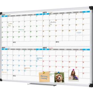 XBoard Magnetic Calendar Whiteboard 48" x 36" - 4 Month Colorful Calendar Dry Erase Board for Monthly Planning, Silver Aluminium Framed