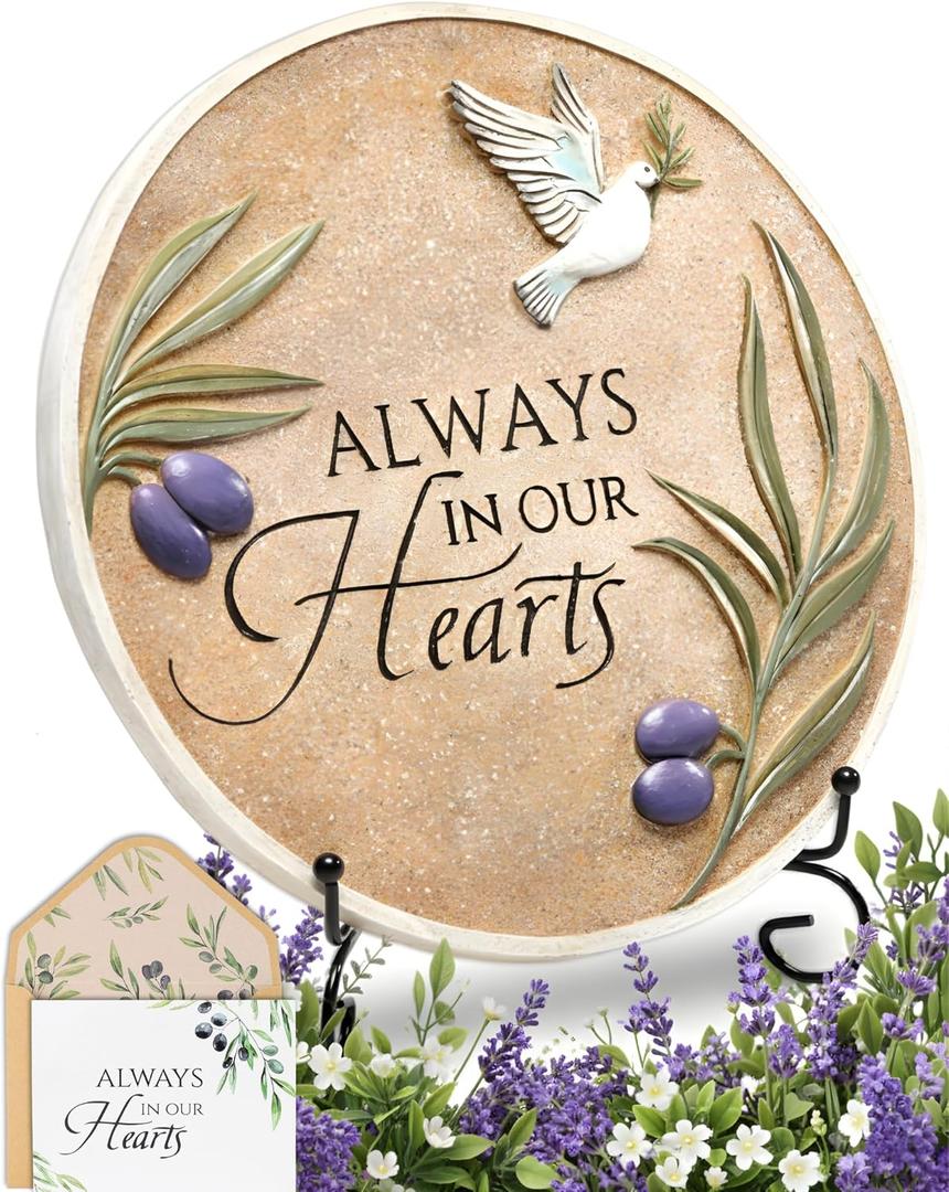 Stunning Garden Memorial Stone with Stand & Sympathy Card (10") - Artist Designed Peace Dove Amongst the Olive Branches - Ideal for Garden Decor, Memorial Gifts & Sympathy Gifts for Loss of Loved One