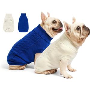 2 Pack Dog Sweaters for Small Dogs - Puppy Medium Warm Clothes in Winter, Turtleneck Pullover Design for Boy Girl Pet, Doggie, Cat, Kitten Chihuahua Bulldog Pug Beagles (S, Blue, Beige)