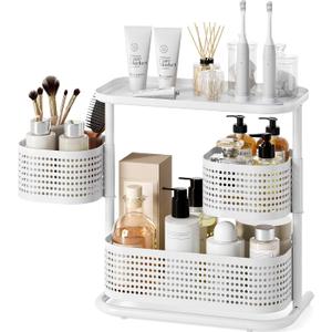 3-Tier Rotating Bathroom Counter Organizer, Vanity Tray for Makeup & Skincare, Countertop Spice Rack Storage, Space-Saving Shelf for Bathroom, Kitchen, Laundry Room, Baby Bottle Station, White