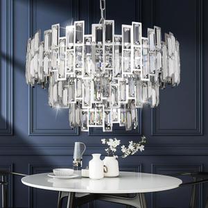 Chrome Crystal Chandelier Lighting 24.5'' for Dining Rooms Bedroom Foyer Entryway Ceiling Hanging Pendant Chandelier Light Fixture Lamp, Medium-24.5''