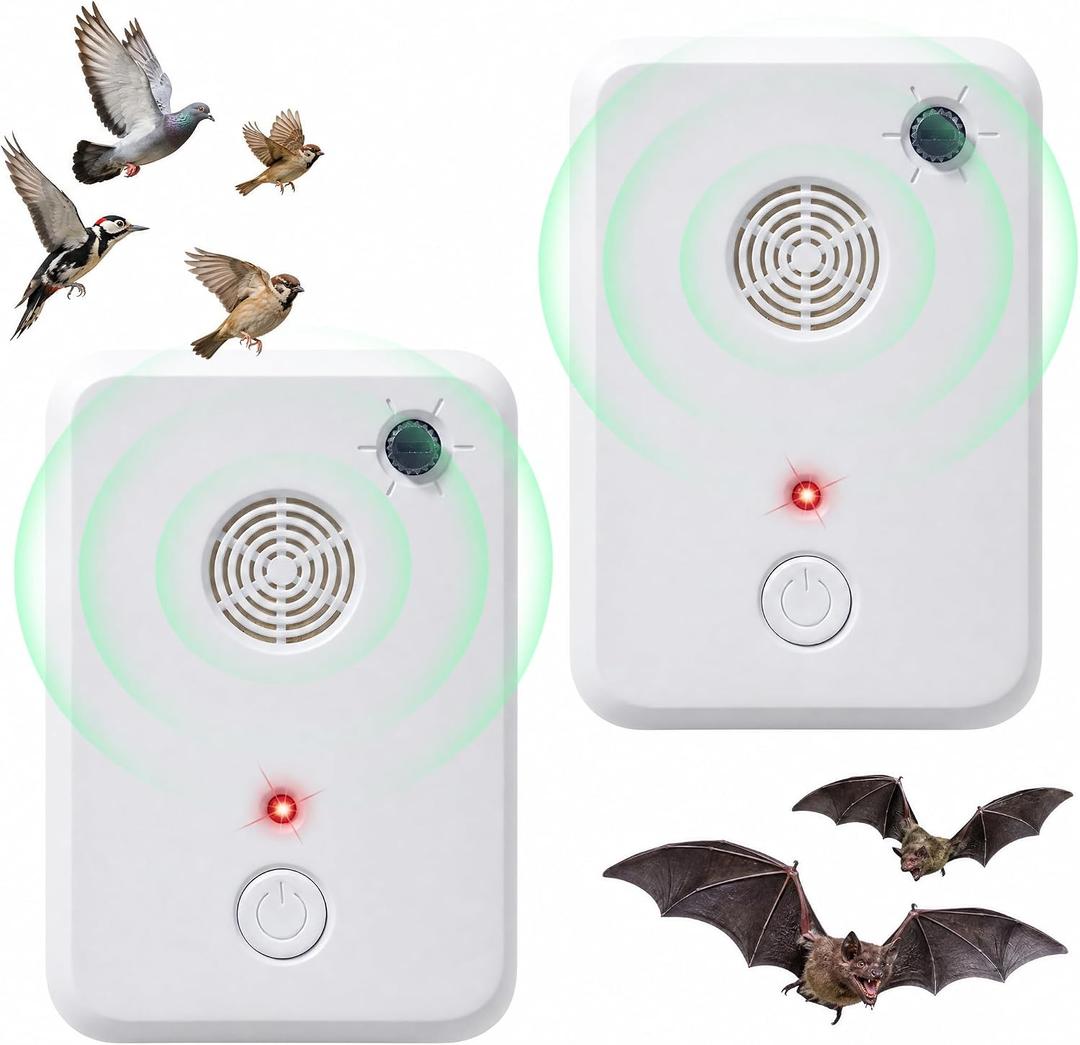2026 Ultrasonic Bird Repeller & Bat Deterrent for Attic Woodpecker Deterrent for House Pigeon Repellent Indoor to Keep Birds Bats Away from Patio Rooftops Porch Balconies(2Pack)