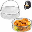 Elsjoy 2 Pack Air Fryer Baskets, 8 Inch Air Fryer Replacement Accessory Mesh Basket with Handle, 18/8 Stainless Steel Steamer Basket for Instant Pot, Oven, Steamer