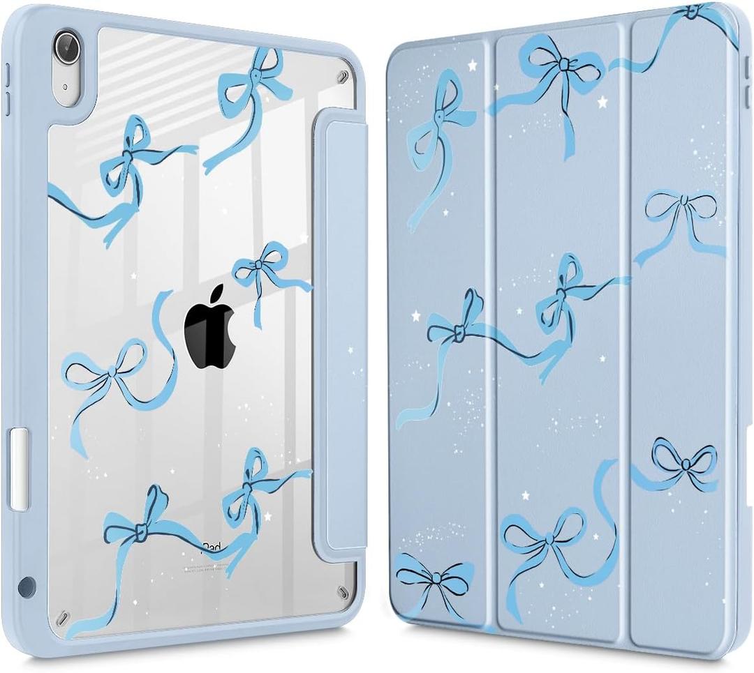 May Chen for iPad (A16) 11th Generation Case 11 Inch 2025, iPad 10th Gen Case 2022 10.9 inch, Built-in Pencil Holder with Shockproof Cover Clear Transparent Back Shell Auto Wake/Sleep, Bows Blue