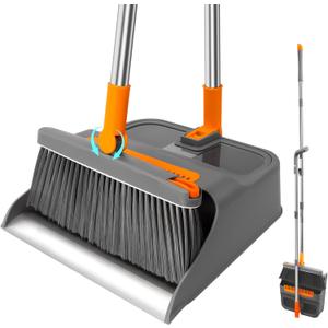 PROXO Broom with Dustpan Combo Set, 51 Adjustable Long Handle, Upgraded Aluminum Dustpan Lip, Durable & Versatile, All-in-One Effortless Cleaning for All Floors