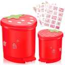 Tessco for you 2 Pieces Strawberry Desk Trash Can Cute Mini Countertop Trash Can with Lid Kawaii Small Garbage Plastic Waste Bin with Sticker for Car Office Home Bedroom Bathroom Kitchen Decor(Red)