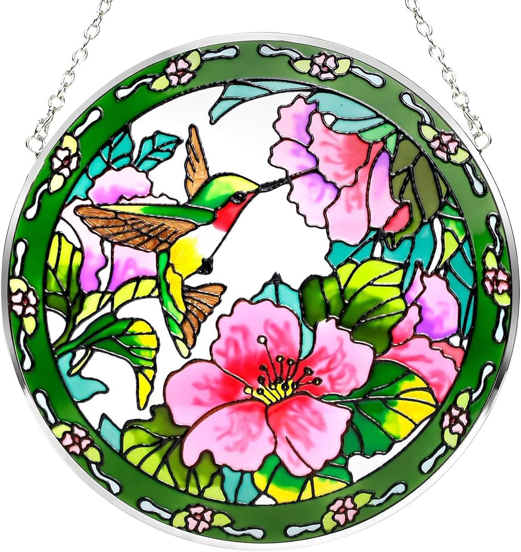 Hummingbird Sun Catcher - 100% Stained Glass Window Hanging, Indoor Window Decor, Suncatchers for Windows, Gifts for Women, Christmas (6.5 inch)