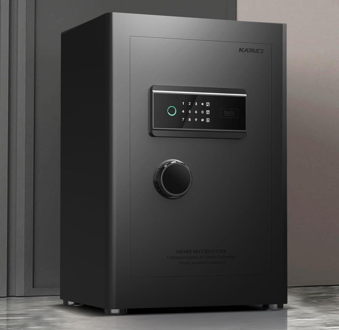 KAPUCI Touchscreen Biometric Fingerprint Safe Box, Full Soft Package Interior with Private Inner Door Digital Heavy Personal Private Cabinet Home Safes, Suitable for Home, Office, Bedroom (Black) (2.7 Cuft/Fingerprint/Black)