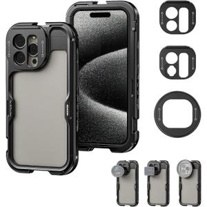 NEEWER 15 Pro Max Cage [2nd Generation], Quick Release Design Video Rig Phone Stabilizer with 67mm Filter Adapter, 17mm Lens Backplate, T Mount Lens Adapter Compatible with Moment T Series Lens, PA044