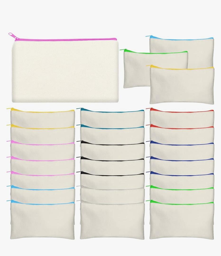 Legigo Blank Canvas Bag Zipper Pouch Makeup Bags Bulk - Multi-Purpose Canvas Pencil Pouch with Sturdy Zipper, Cosmetic Bag Travel Toiletry Bag for DIY Craft Projects, Storage (8.3 x 5 inches)