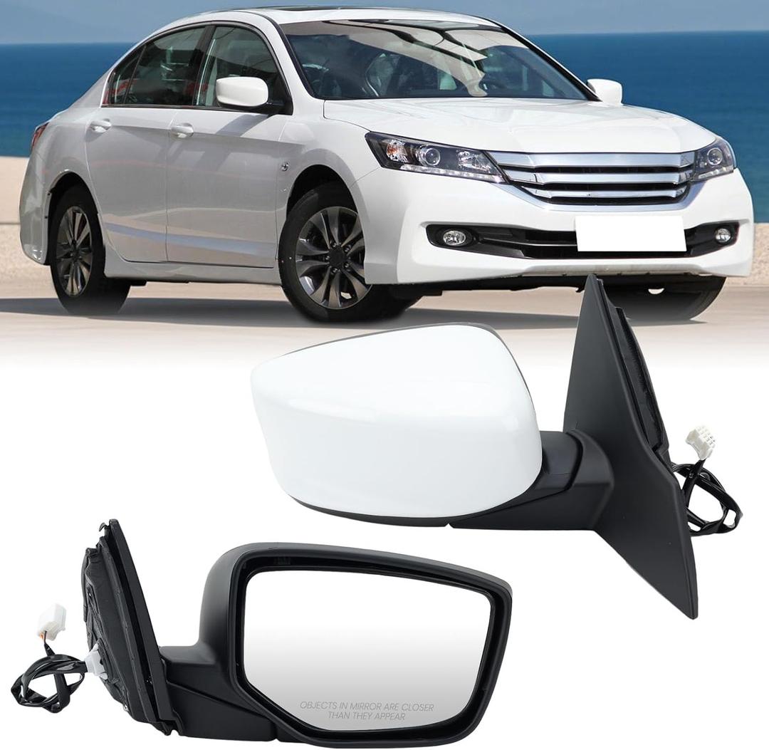 Right Passenger Side Mirror Compatible with Honda Accord Sedan/Coupe 2013 2014 2015 2016 2017 Power Glass Manual Folding Non-Heated Door View Mirrors Replace #76208T2FA11 3 Pins Paintable (White)