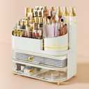 KHNR Makeup Organizer for Vanity,Vanity Organizer with Drawers and Rotating Brush Holder,Bathroom Organizer Countertop,Large Cosmetic Organizer for Skincare, Perfume,Lipsticks,Nail Polish (White)