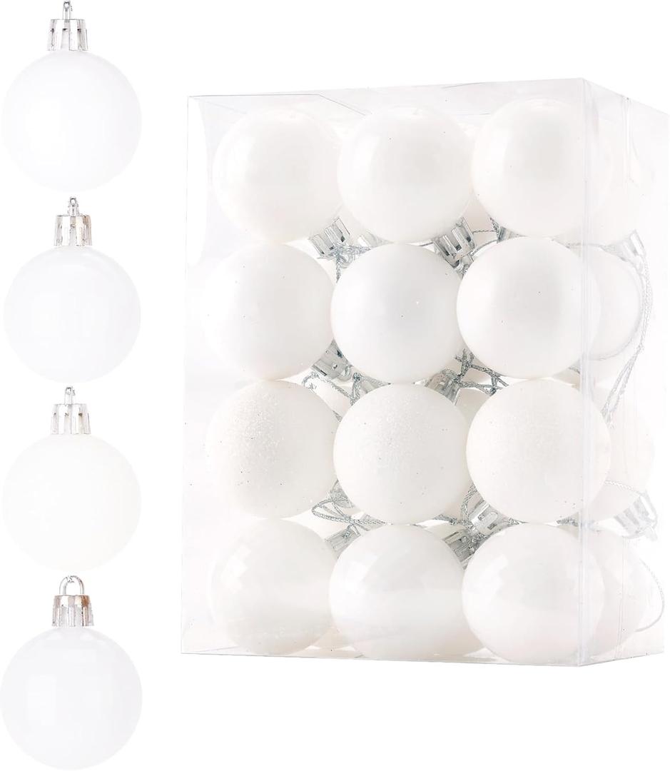 Christmas Ball 24ct 1.57 Inches White Mini Xmas Hanging Ornaments for Trees Wreath Garland Wedding Party Home Office Shop Decorations