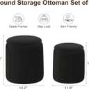 Black Velvet Ottoman with Storage Set of 2, Round Storage Ottoman Foot Rest, Black Makeup Vanity Chair, Small Vanity Stool with Storage, Pouf Ottomans for Living Room, Bedroom