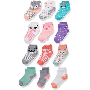 Cherokee baby-girls 12 Pack Shorty Ankle Socks (12-24 Months, Multi Pop Up Critters)