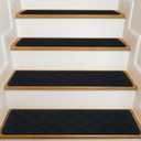 KOOTETA Stair Treads for Wooden Steps Indoor, 15 Pack 8" X 30" Non Slip Carpet Stair Treads with Reusable Adhesive for Kids Elders and Dogs, Surface Polyester TPR Backing Stair Rugs, Black