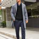 COOFANDY Men's Shawl Collar Sweaters V-Neck Relaxed Fit Cable Pullovers (Black, XS)