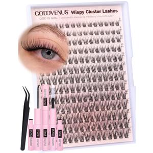 Lash Clusters Kit Wispy Eyelash Clusters Kit DIY Lash Extension Kit Natural 195pcs Cluster Eyelash Extensions Kit C Curl Individual Lashes 9-16mm Lashes Clusters Kit