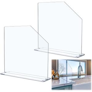 Vesici 2 Pcs Clear Acrylic Sink Splash Guard Freestanding Panel Barrier with Easy Reach Cutaway Kitchen Guard Protective Splatter Barrier for Home Hospital(15.75" Length, 16" Height, 4.5" Base)