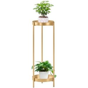 Philodwell Metal Gold Tall Plant Stand Indoor or Outdoor - 30 inch 2 Tier Modern Corner Planter Shelf Rack with 2 Removable Display Shelves(10 inch) for Bedroom Living Room Balcony