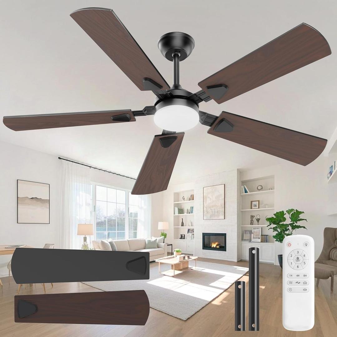 Ceiling Fans with Lights, 52 Inch Modern Ceiling Fans with Lights and Remote Control, DC Reversible Motor, Noiseless, 3CCT, Ceiling Fan for Bedroom, Living Room, Apartment Indoor/Outdoor Use (Black)