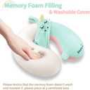 Neck Travel Pillow for Kids, Unicorn Airplane Memory Foam Pillow with Cute Sleep Mask & Earplugs, Lightweight Travelling Sleeping Pillow Set for Car, Train, Bus and Home Use (Blue)