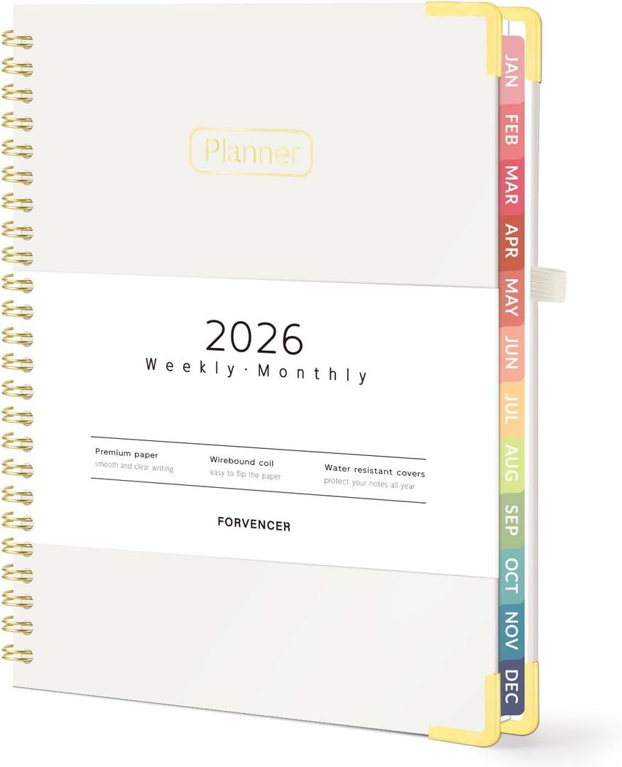Forvencer 2026 Planner, Hardcover Calendar Planner Weekly and Monthly, Jan 2026 - Dec 2026, 6" x 8", Spiral Agenda Book with Tabs, Exquisite Daily Journal Organizer for Home School, Beige