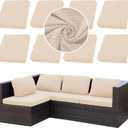 SUKAIKEQA 8Pcs Stretch Patio Cushion Cover Outdoor Cushion Cover Replacement Slipcovers Thick Jacquard Textured Twill Fabric Porch Patio Furniture Protector Polyester Fiber (Cream Cover Only)