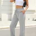 Sweetmoon Wide Leg Sweatpants Women Baggy Women's Tall Straight High Waisted Lounge Pants Workout Loose Lightweight Pockets (Gray, L)