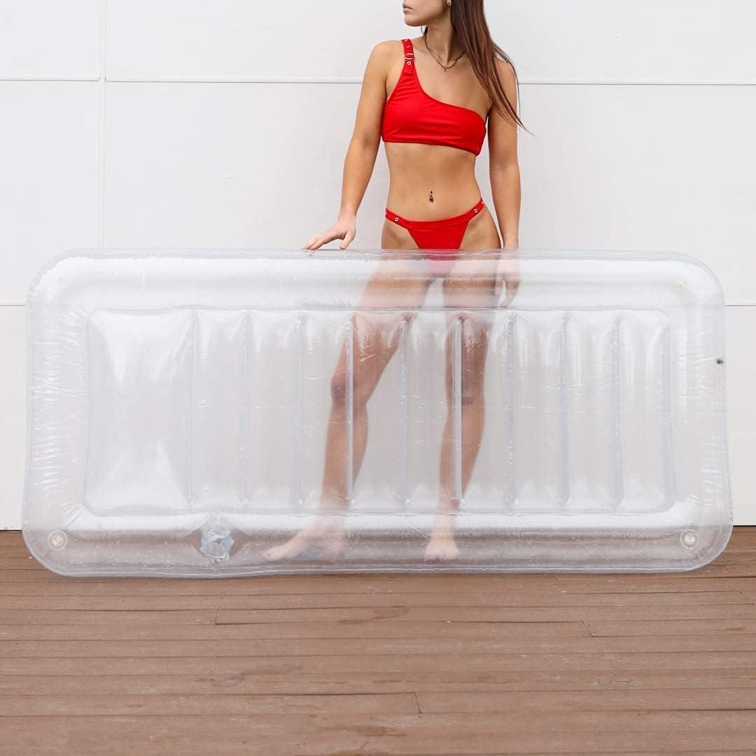 Clear Lounger by LTELI - Transparent Inflatable Chaise Pool Float for Adults - Minimal Aesthetic for Pool Parties, Summer Fun & Ultimate Relaxation - Durable & Easy to Inflate - Cup Holder (1 Pack)