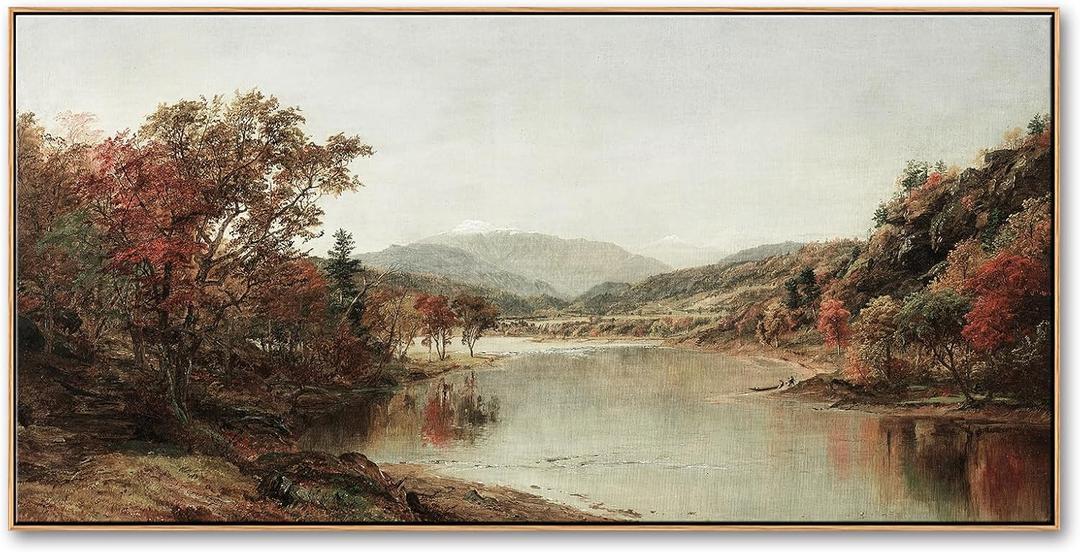Framed Wall Art, Large Vintage Landscape Painting, 20x40 Inch