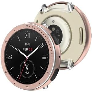 EasEasy 2 in 1 Compatible for Amazfit Active 2 Watch Case 44mm, Anti-Scratch & Shockproof Metal Bezel with Full Protection TPU Back Cover for Amazfit Active 2 Round Protective Case-Rose Gold